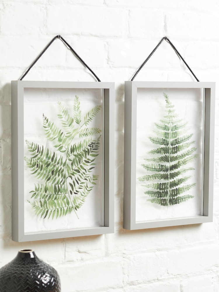 Set of 2 Green Floating Botanicals in Grey Hanging Framed Wall Art - Image 2 of 4