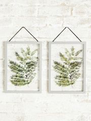 Set of 2 Green Floating Botanicals in Grey Hanging Framed Wall Art - Image 3 of 4