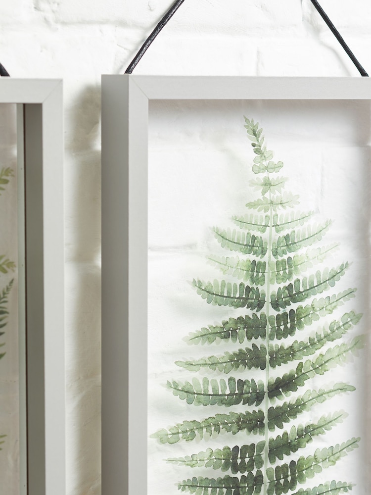 Set of 2 Green Floating Botanicals in Grey Hanging Framed Wall Art - Image 4 of 4