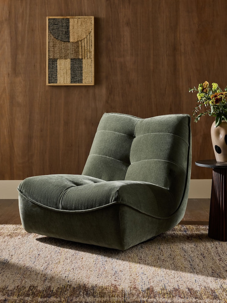 Relaxed Chenille Forest Green Lucca Swivel Accent Chair - Image 1 of 9 Relaxed Chenille Forest Green Lucca Swivel Accent Chair - Image 1 of 9