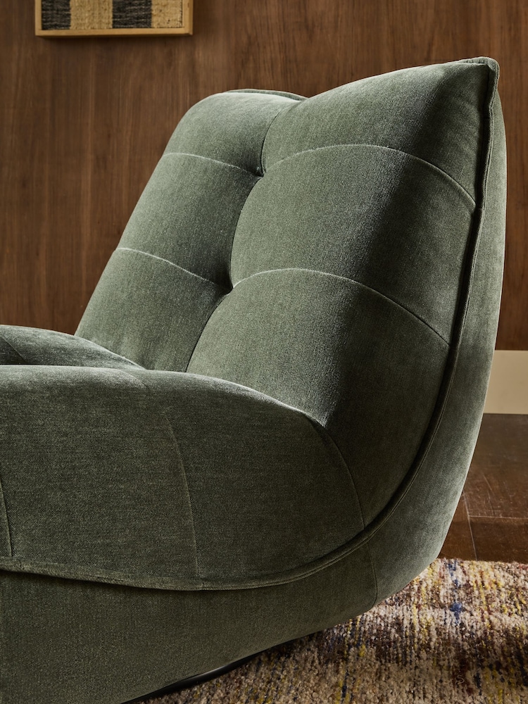 Relaxed Chenille Forest Green Lucca Swivel Accent Chair - Image 2 of 9 Relaxed Chenille Forest Green Lucca Swivel Accent Chair - Image 2 of 9