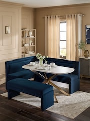 Soft Velvet Navy 6 Seater Evie Dining Table and Corner Bench Set - Image 1 of 8
