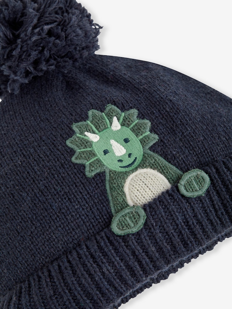 JoJo Maman Bébé Navy Blue Appliqué Bobble Hat - Image 2 of 2