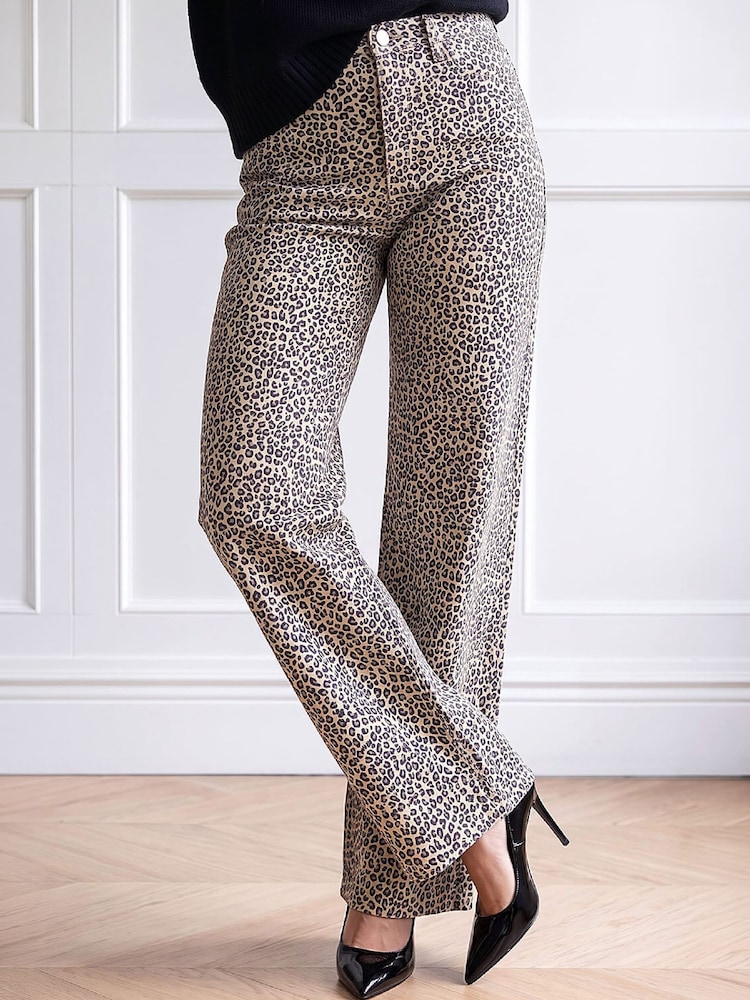 Roman Black Leopard Print Cord Denim Trousers - Image 1 of 4