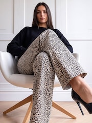 Roman Black Leopard Print Cord Denim Trousers - Image 2 of 4