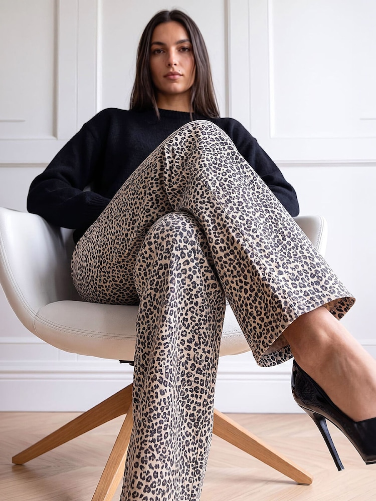 Roman Black Leopard Print Cord Denim Trousers - Image 2 of 4