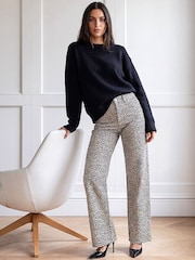 Roman Black Leopard Print Cord Denim Trousers - Image 3 of 4
