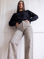 Roman Black Leopard Print Cord Denim Trousers - Image 4 of 4