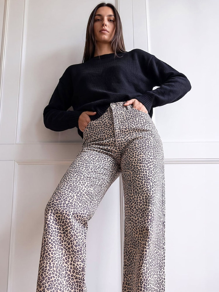 Roman Black Leopard Print Cord Denim Trousers - Image 4 of 4