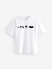 Белый с надписью "New York" - Футболка свободного кроя с короткими рукавами и принтом (3-16лет) - Изображение 1 из 3