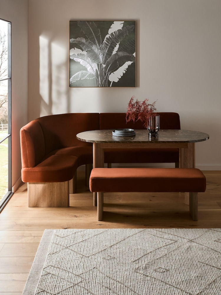 Soft Velvet Rust Nomad Left Hand Corner Dining Table and Corner Bench Set - Image 1 of 11