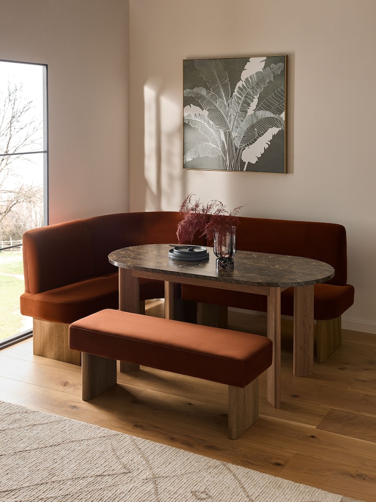Soft Velvet Rust Nomad Left Hand Corner Dining Table and Corner Bench Set - Image 2 of 11
