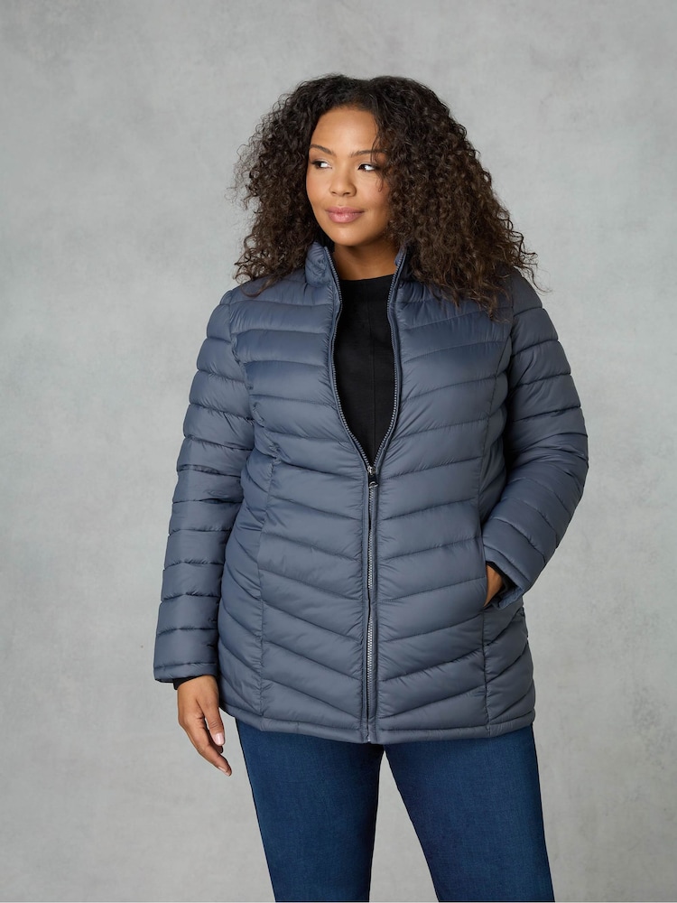 Live Unlimited Grey Curve Chevron Packable Puffer Jacket - Image 2 of 6