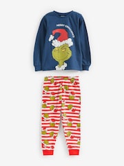 Vanilla Underground Blue The Grinch Boys Long Sleeve Long Leg 100% Cotton Pyjamas Christmas Set - Image 1 of 6