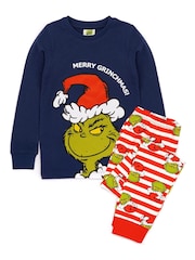Vanilla Underground Blue The Grinch Boys Long Sleeve Long Leg 100% Cotton Pyjamas Christmas Set - Image 2 of 6
