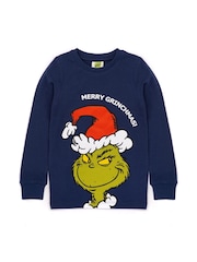 Vanilla Underground Blue The Grinch Boys Long Sleeve Long Leg 100% Cotton Pyjamas Christmas Set - Image 3 of 6