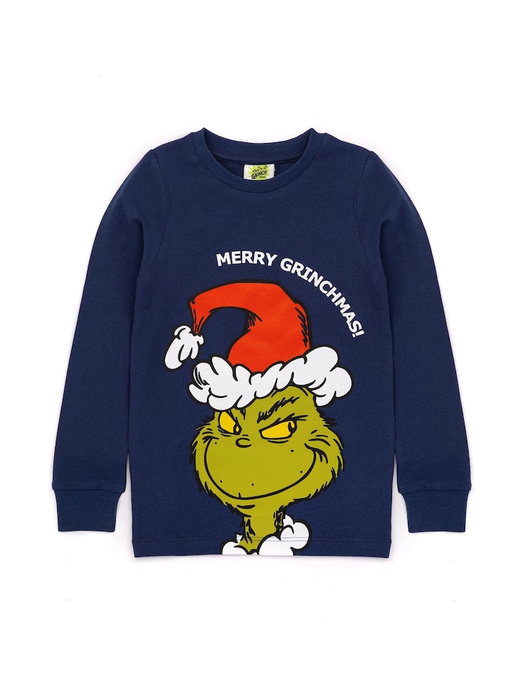 Bleu - Vanilla Underground The Grinch Garçons Manches longues Long Leg 100% Cotton Pyjamas Noël Set - Image 3 of 6