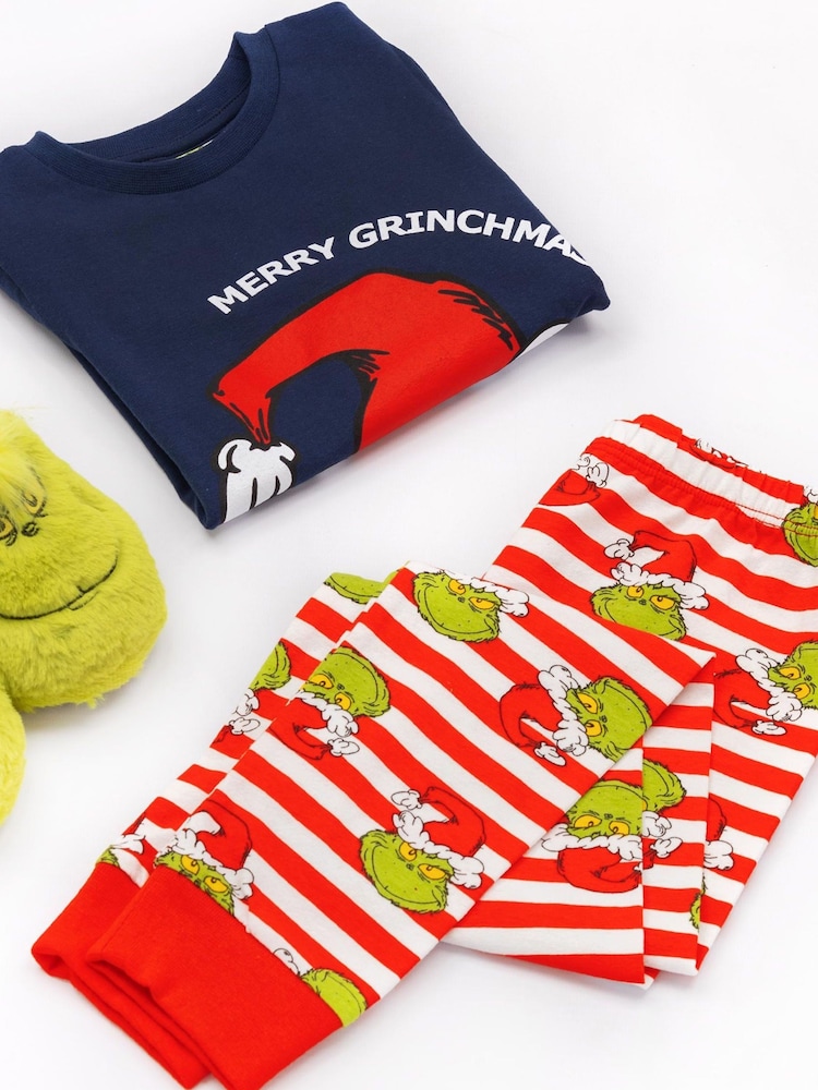 Bleu - Vanilla Underground The Grinch Garçons Manches longues Long Leg 100% Cotton Pyjamas Noël Set - Image 5 of 6