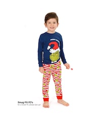 Vanilla Underground Blue The Grinch Boys Long Sleeve Long Leg 100% Cotton Pyjamas Christmas Set - Image 6 of 6