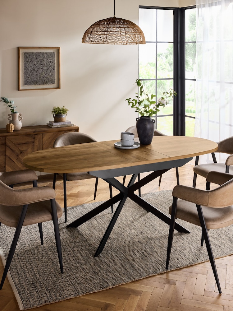 Dark Bronx Oak Effect Oval 6 to 8 Seater Extending Dining Table - Image 2 of 8