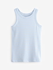 Navy Blue/Blue & White Stripe High Neck Ribbed Racer Vest Tops 2 Pack - Image 10 of 11
