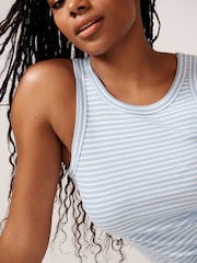 Navy Blue/Blue & White Stripe High Neck Ribbed Racer Vest Tops 2 Pack - Image 4 of 11
