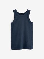 Navy Blue/Blue & White Stripe High Neck Ribbed Racer Vest Tops 2 Pack - Image 6 of 11
