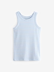 Navy Blue/Blue & White Stripe High Neck Ribbed Racer Vest Tops 2 Pack - Image 7 of 11