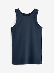 Navy Blue/Blue & White Stripe High Neck Ribbed Racer Vest Tops 2 Pack - Image 9 of 11