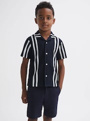 Reiss Navy/White Castle Ribbed Cuban Collar Shirt - Image 1 of 6
