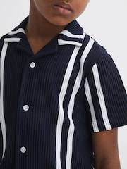 Reiss Navy/White Castle Ribbed Cuban Collar Shirt - Image 4 of 6