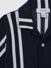 Reiss Navy/White Castle Ribbed Cuban Collar Shirt - Image 6 of 6