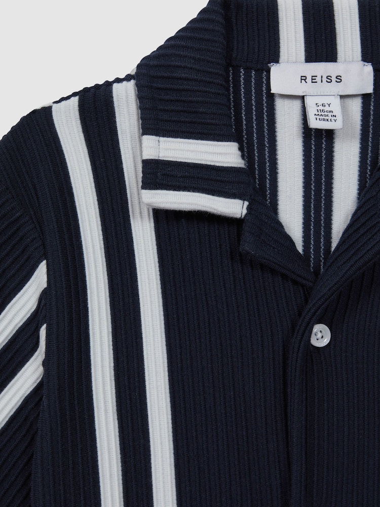Reiss Navy/White Castle Ribbed Cuban Collar Shirt - Image 6 of 6 Reiss Navy/White Castle Ribbed Cuban Collar Shirt - Image 6 of 6