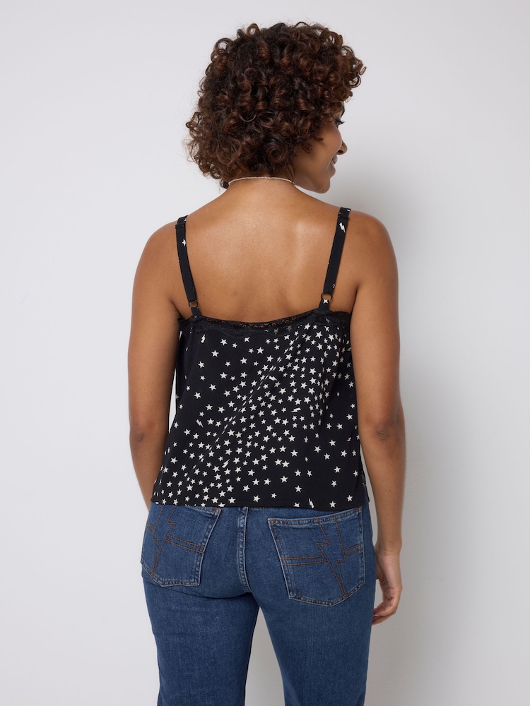 SCAMP & DUDE Black Star Cluster Lace Trim Cami Top - Image 2 of 4 SCAMP & DUDE Black Star Cluster Lace Trim Cami Top - Image 2 of 4