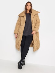 Yours Curve Cream Diamond Quilted Puffer Coat - Image 1 of 4