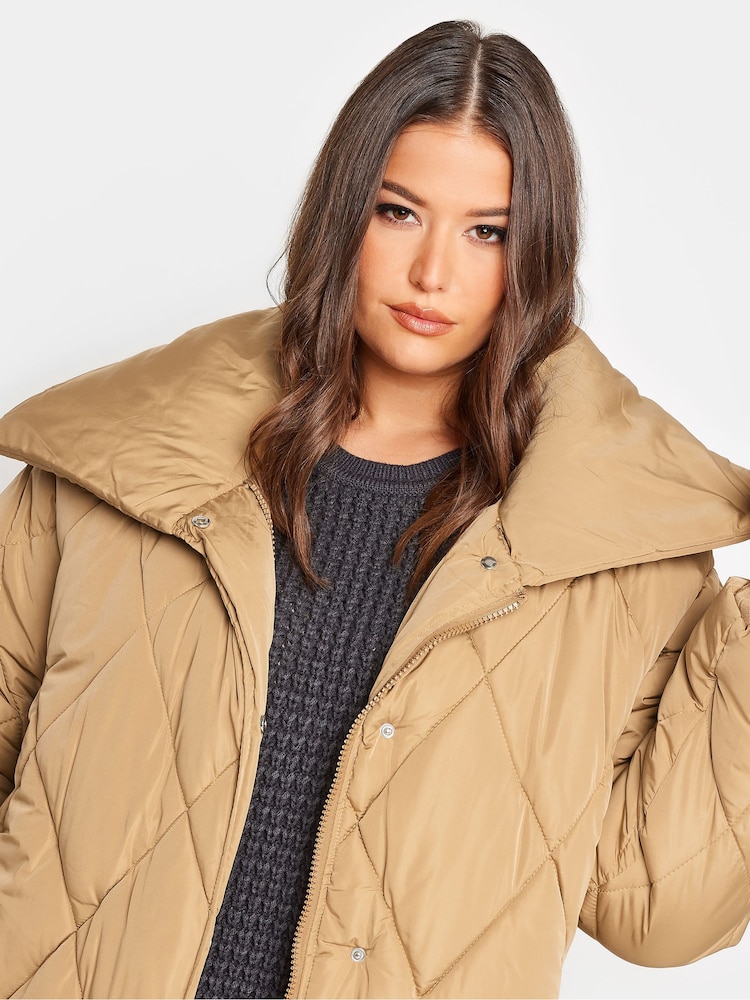 Yours Curve Cream Diamond Quilted Puffer Coat - Image 4 of 4
