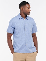 Barbour® Blue Nelson Linen Blend Short Sleeve Shirt - Image 1 of 6