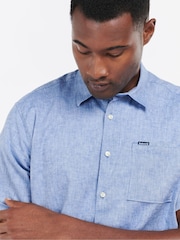 Barbour® Blue Nelson Linen Blend Short Sleeve Shirt - Image 4 of 6