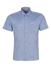 Barbour® Blue Nelson Linen Blend Short Sleeve Shirt - Image 5 of 6