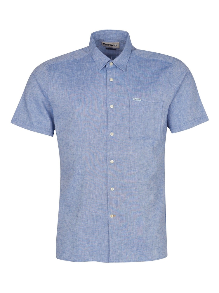 Barbour® Blue Nelson Linen Blend Short Sleeve Shirt - Image 5 of 6
