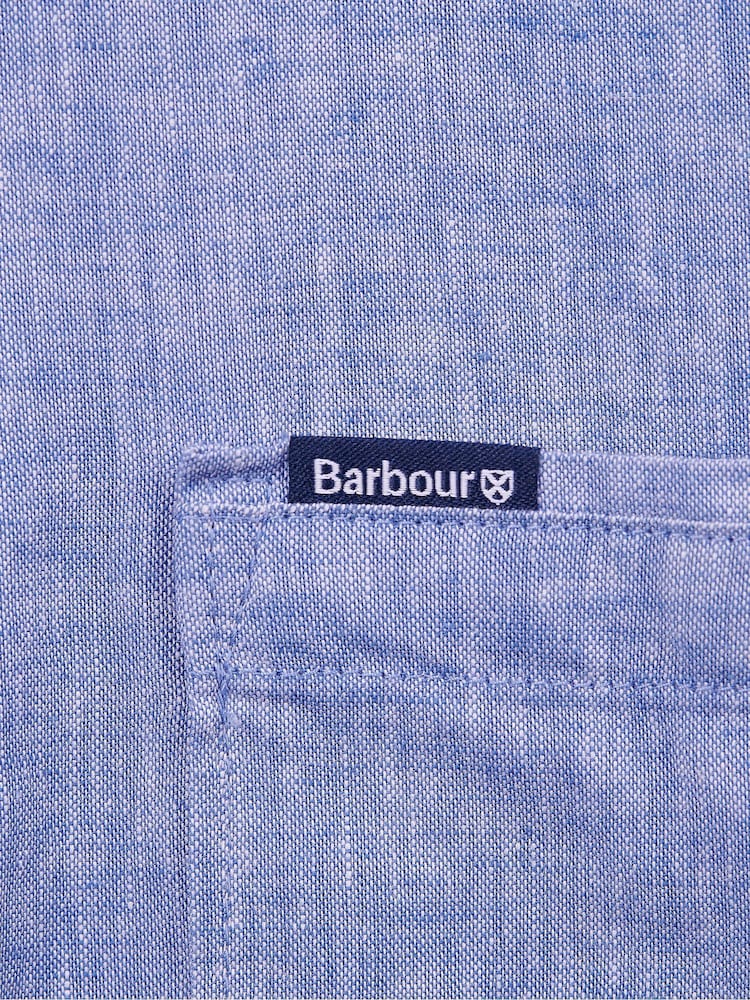 Barbour® Blue Nelson Linen Blend Short Sleeve Shirt - Image 6 of 6