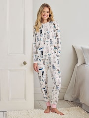Chelsea Peers Natural Petite Tennis Dogs Print Long Pyjama Set - Image 1 of 6