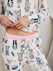 Chelsea Peers Natural Petite Tennis Dogs Print Long Pyjama Set - Image 3 of 6