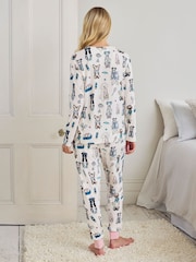 Chelsea Peers Natural Petite Tennis Dogs Print Long Pyjama Set - Image 4 of 6