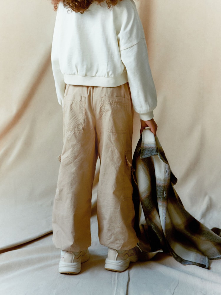 Neutral Jersey Lined Parachute Cargo Trousers (3-16yrs) - Image 2 of 7
