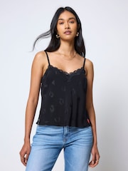 SCAMP & DUDE Black Jacquard Lace Trim Cami Top - Image 1 of 5