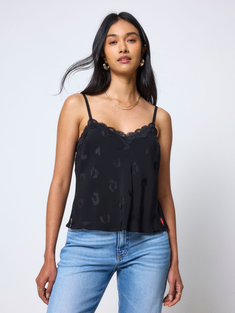SCAMP & DUDE Black Jacquard Lace Trim Cami Top - Image 1 of 5 SCAMP & DUDE Black Jacquard Lace Trim Cami Top - Image 1 of 5