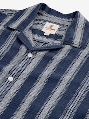 Navy Blue 100% Cotton Textured Stripe Short Sleeve Shirt - Image 8 of 8