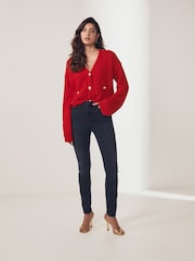 Red Gold Button Pocket Detail Cardigan - Image 2 of 4