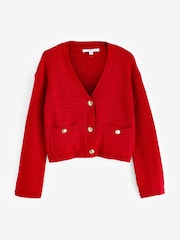 Red Gold Button Pocket Detail Cardigan - Image 3 of 4